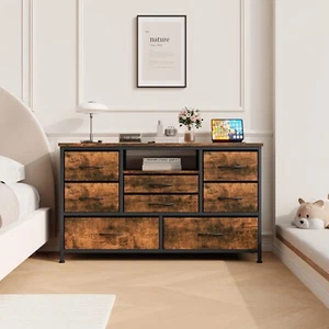 8 Drawer Dresser 55" TV Stand with Power Outlet Chest of Drawers Storage Brown - Picture 1 of 8