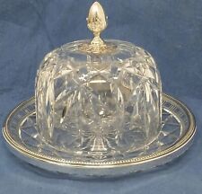 Vintage Bohemian Cut Crystal Silver Butter Dish Lidded Covered Glass Serving BTS