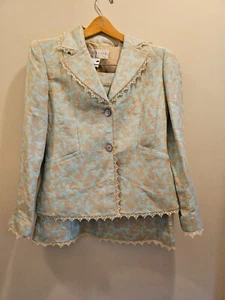 NWT Women's Doncaster Linen/Silk Butterfly Suit Size 8 Aqua/Beige Summer 2005 - Picture 1 of 17