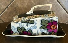 Covered Ceramic Cheese Dish Flowers with Gold Trim