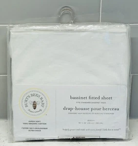 Burt's Bees Baby Bassinet Fitted Sheet White Organic Cotton Jersey Nursery 15x33 - Picture 1 of 6