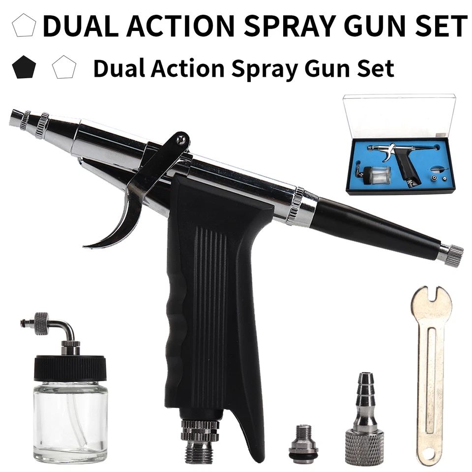 Dual-Action 0.3mm Airbrush Kit Air-Brush Paint Spray Gun Airbrush F Paint Tattoo - Image 1 of 4