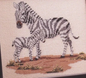 Cross Stitch Pattern MOTHER & BABY ZEBRA Needlecraft Shop Leaflet - Picture 1 of 2