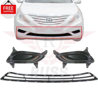 New Front Bumper Grille + Fog Light Cover Trims Fits 2011-2013 Hyundai Sonata Foto 1 de 4