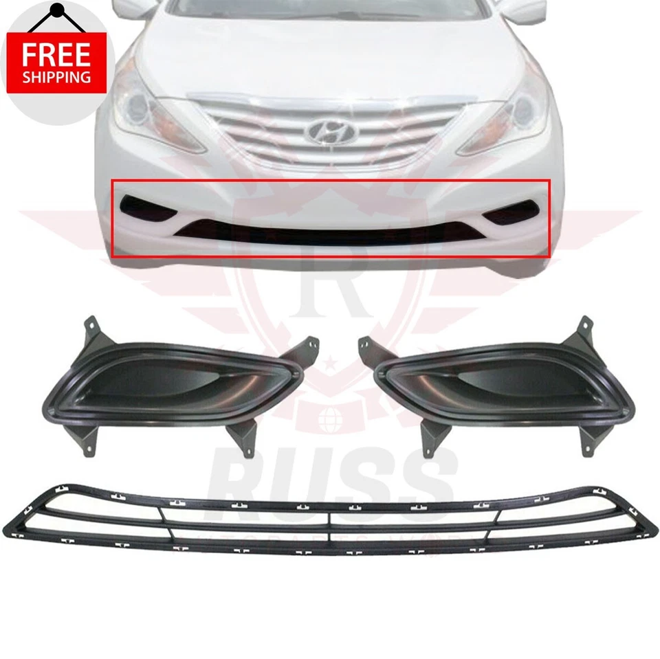 New Front Bumper Grille + Fog Light Cover Trims Fits 2011-2013 Hyundai Sonata Foto 1 de 4