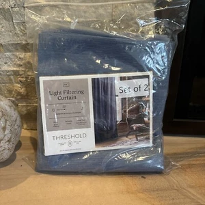 Threshold Blue Farrah Light Filtering Window Curtain Panels 54 X 84 Open Box - Picture 1 of 5