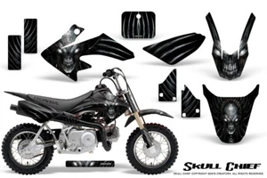 HONDA CRF 50 GRAPHICS KIT CREATORX DECALS STICKERS SKULL CHIEF SILVER BLACK - Picture 1 of 1