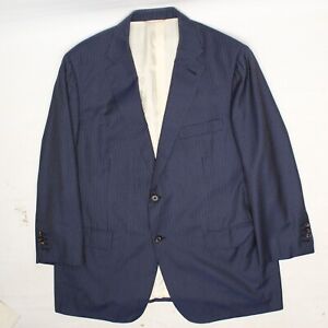 Alan David Custom Mens Suit 44S 40x27 Navy Blue White Pinstripe Perennial Wool 