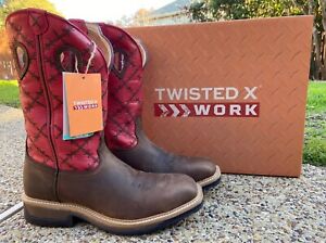 New Mens Lite Twisted X Red Brown Leather Safety Toe Western Work Boots MLCA005