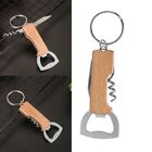 Multi-Purpose Beer Bottle Opener with Keychain Wood Wine Corkscrew Can Mens Gift