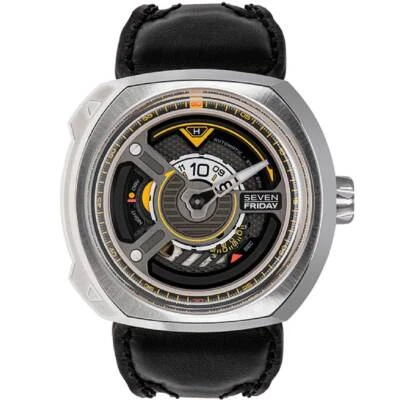 SevenFriday Men's Watch Blade Power Reserve Black Genuine Leather Strap W1-01 - Image 1 of 3