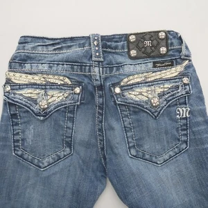 Miss Me Girls Youth Boot Jeans Size 14 Embellished Wings Western Stretch (25x30) - Picture 1 of 12