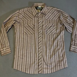 Maxini Premium Western Long Sleeve Brown Diamond Pearl Snap Shirt Men’s XL - Picture 1 of 6