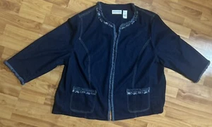 Alfred Dunner Open Front Denim Jacket Womens Plus 20W Embroidery Beaded Pockets - Picture 1 of 4