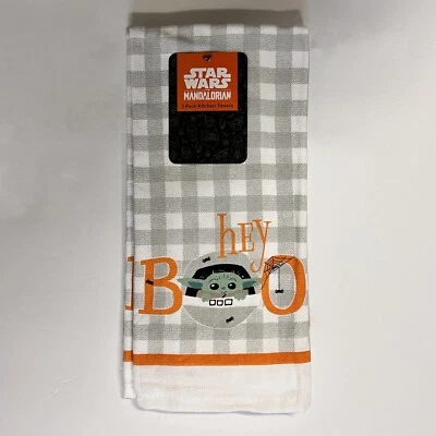 Paquete de 2 toallas de mano de cocina Star Wars Baby Yoda Space Pod Halloween ¡Hey Boo! Foto 1 de 3