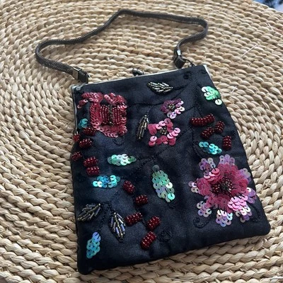 Vintage Jeanne Lottie Black Beaded Floral Clutch Bag - Image 1 of 4