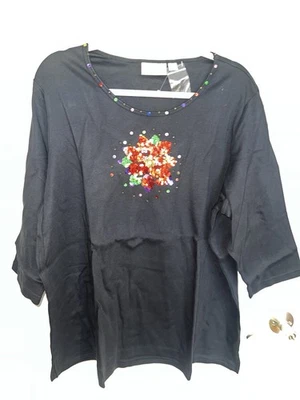 Top Quacker Factory Lentejuelas Poinsettia + Chaleco Polar Lentejuelas Rojo Nuevo con Etiquetas Talla Grande 2X Foto 1 de 4