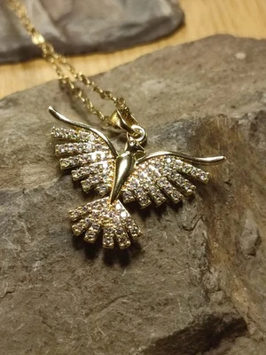 Damen Halskette in Gold Feuer-Phönix zeitlos modern viele funkelnde Zirkonias - Bild 1 von 4