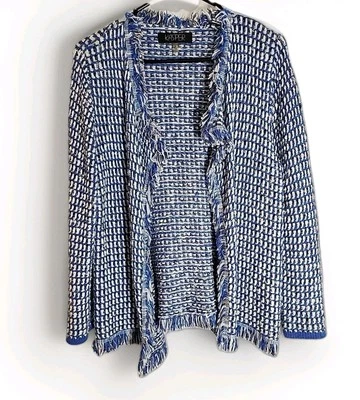 Blazer cárdigan abierto Kasper para mujer otoño/invierno medio azul tweed manga 3/4 Foto 1 de 4