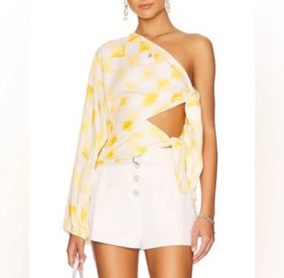 Jen's Pirate Booty Oceanfront Graffiti Bridge Top en Amarillo/Blanco Talla L Foto 1 de 4