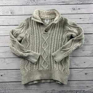 Gap Kids Cable Knit Pullover Sweater Boy's XS Khaki Beige Wool Blend - Picture 1 of 5