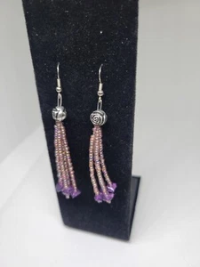 NWT S.A.V.V.Y Purple Dangle Drop Tassel Earrings - Picture 1 of 3