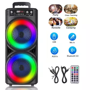 6000W Dual 8" Bluetooth Speaker Sub woofer Heavy Bass Sound System Party + Mic - Picture 1 of 16