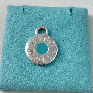 RARE Tiffany & Co. Tiffany & Co.1837 925 Silver Round Blue Enamel Charm POUCH - Picture 1 of 4