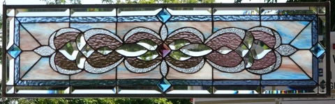 tained Glass Transom window hanging 35 1/8 X 11  incl hooks   Zinc Frame Cover
