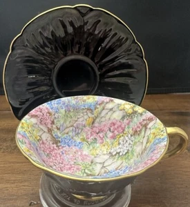 Shelley Oleander Chintz Black Rock Garden Cup & Saucer - Picture 1 of 5