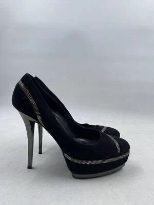 Gucci Negro Gamuza Bomba Plataforma Puntera Stiletto Cremallera Acentos W 7 Foto 1 de 4
