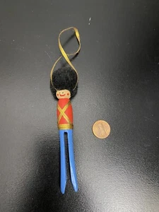 Vintage Handmade Clothespin Clothes Pin Christmas Ornament Soldier Red Blue Gold - Picture 1 of 2
