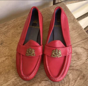 RALPH LAUREN Vtg 80s Red Leather Loafers Crest Bench Made Maine 7.5 USA NEW RARE - Picture 1 of 12