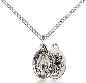 Sterling Silver Miraculous Medal Catholic Pendant Necklace 18" Chain GiftBox - Picture 1 of 5