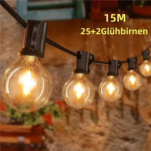 15M LED Lichterkette Außen Strom mit 25 G40 Birnen für Party Terrasse Biergarten - Bild 1 von 10