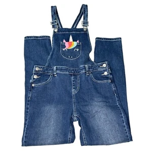 Cat & Jack Overalls Youth Girls XL 14 16 Blue Jean Denim Unicorn Embroidered - Picture 1 of 12