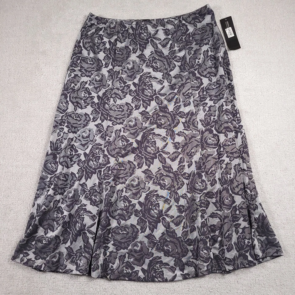 复古 Jones New York Studio 针织拉弹力腰中裙女式 L 花卉 — 第 1/4 张图片