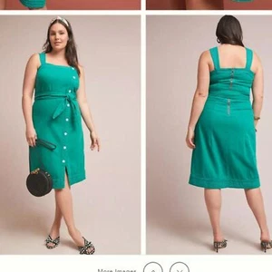 Maeve | Green Button Front Midi Dress Size 20W **missing belt** - Picture 1 of 10