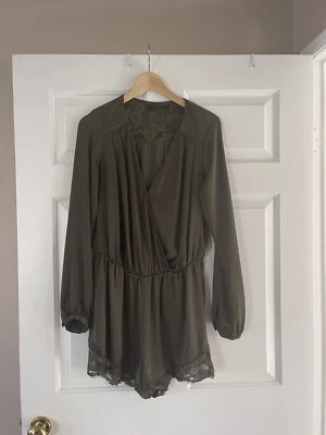 GUESS long sleeve lace-trim romper invasion green size M - Image 1 of 4