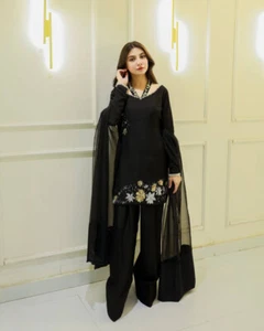 New Collection Natural Crep Silk Top And Farshi Pent With Dupatta For Function - Picture 1 of 11