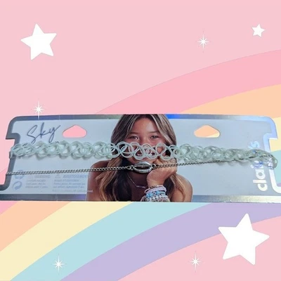 Claire's Exclusive Sky Brown x2 necklace pale mint plastic stretch choker puka - Image 1 of 4