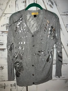 SoCa St. John Cardigan Maglione Grigio Argento Metallo Lucido Leggero Primaverile Taglia M - Foto 1 di 8
