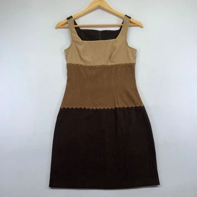 VINTAGE Jodi Kristopher Brown Color Block Sleeveless Mini Dress Size 1 - Image 1 of 4