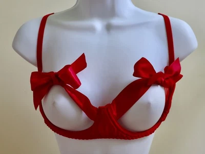 FREDERICK'S OF HOLLYWOOD SUJETADOR PAJARITA COPA ABIERTA ROJO = 1X = EXCELENTE Foto 1 de 4