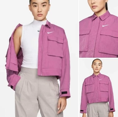 Chaqueta de Campo Nike Tejido Crop Cargo Para Mujer Talla M PÚRPURA Cremallera Completa Logo Swoosh Foto 1 de 4