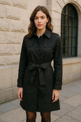 Gabardina DKNY Mujer M Negra Preppy Minimalista Clásica Ropa Exterior Silenciosa Lujo Foto 1 de 4