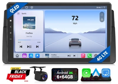 9 英寸 QLED E46X6S Android 13 6+64G 汽车收音机 立体声 GPS CarPlay DSP 适用于宝马 E46 320 — 第 1/4 张图片