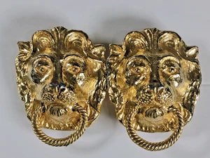 Cinturón cabeza de león tono dorado vintage Mimi Di N para mujer 1974 hebilla entrelazada - Imagen 1 de 3