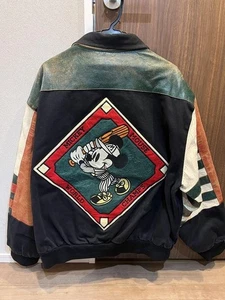 Jeff Hamilton x Vintage Disney Mickey Mouse Leather Stadium Jacket Size XL - Picture 1 of 12