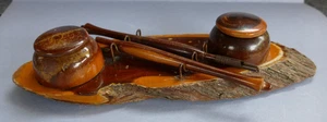 Wooden vintage style inkwell and pen set- Wooden pens with nibs- 1 Bakelite pot - Picture 1 of 7
